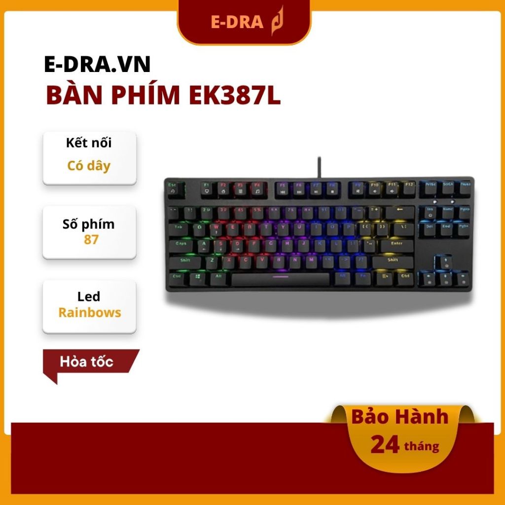 Bàn phím cơ E-Dra EK387L Rainbow Huano Switch (Blue/Brown/Red)- Bảo hành 24 tháng