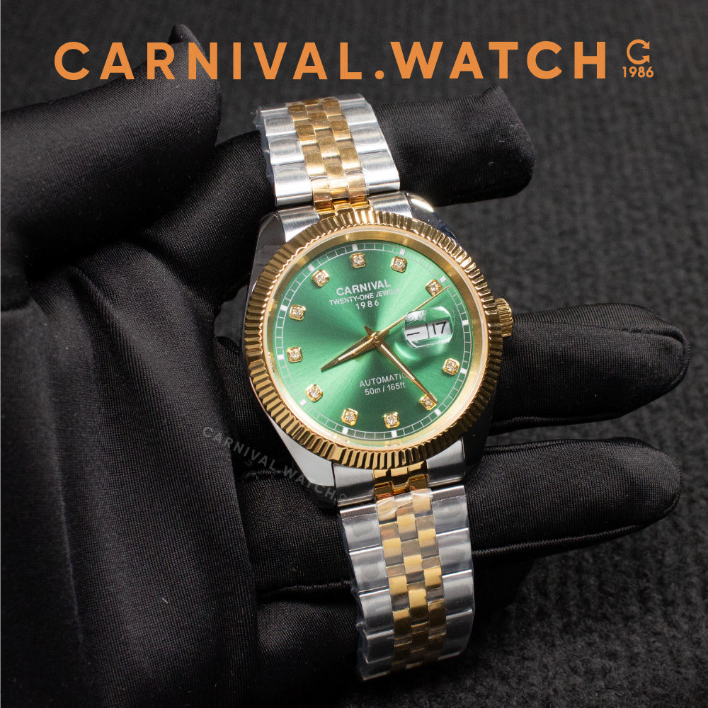 Đồng Hồ Nam Carnival 8131G – Chỉ Vàng – Dây Thép