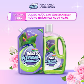 Combo Nước Lau Sàn MaxKleen Hương Ngàn Hoa Ngọt Ngào: Chai 1kg + Túi 1kg