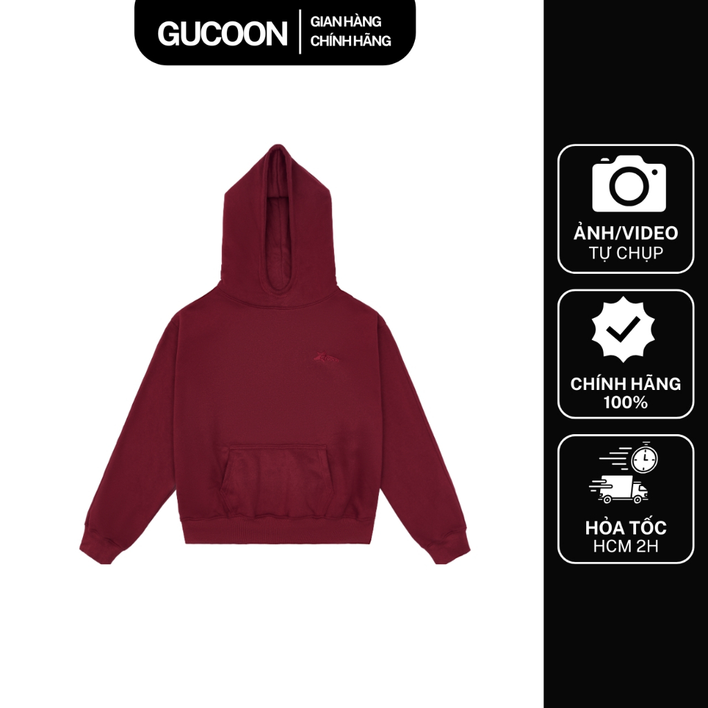 Áo Hoodie Nam Nữ Form Boxy GUCOON Nỉ Bông Cotton, Áo Hoodie Boxy Local Brand Unisex Bigsize Đỏ
