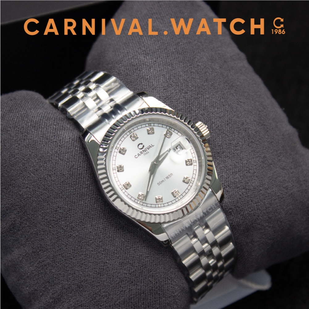 Đồng Hồ Nữ Carnival 8131L – Vỏ Trắng – Dây Thép
