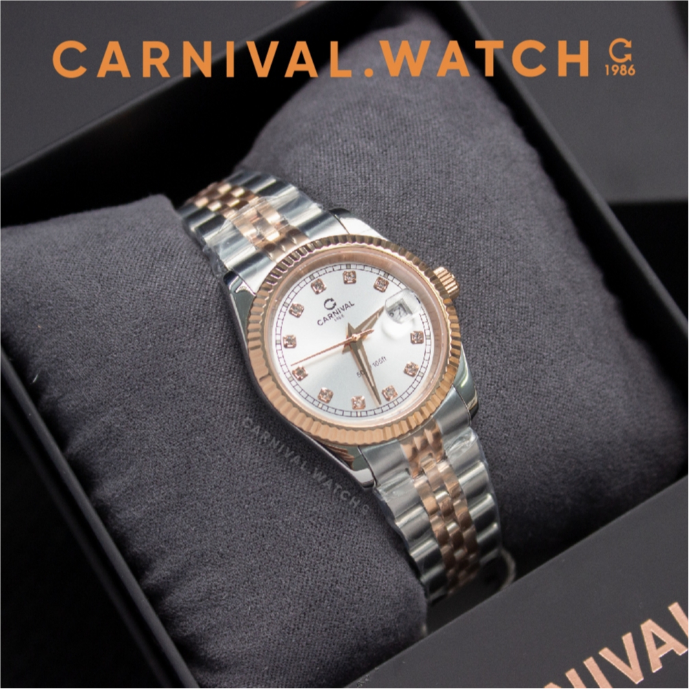 Đồng Hồ Nữ Carnival 8131L – Chỉ Hồng – Dây Thép