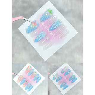  NAILBOX thiết kế móng giả. màu xanh nc biển kết hợp thạch gạo.đi biển cute 