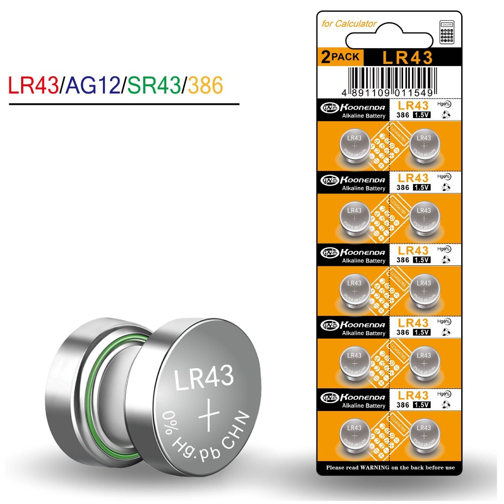 Vỉ 10 Pin cúc áo LR43 / AG12 / SR43SW / LR1143 / 186 /386 dùng cho đồng hồ đeo tay, thiết bị điện tử