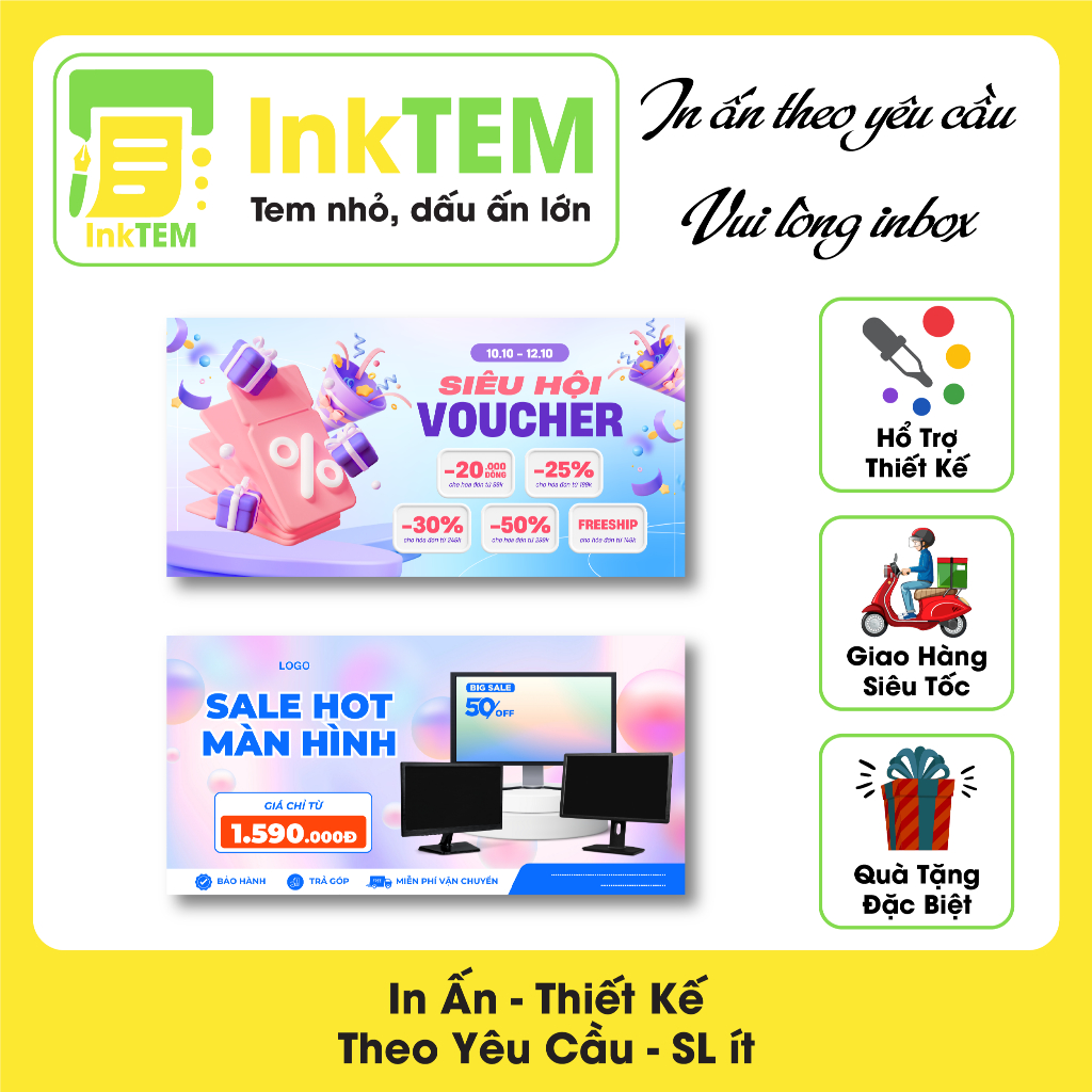 [IN] Ấn Voucher Phiếu Giảm Giá InkTEM Giấy C300 Cán Màng Mờ - Sl: 500c