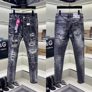 Quần jean bò nam PB slimfit đen khói rách xước vá vải vảy sơn dập nhăn 3D khoá lệch mác hồng 4 cúc QJ704P