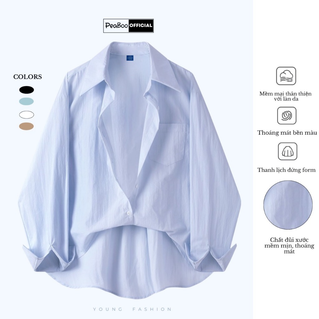 Áo Sơ Mi Nữ Đũi Xước, Sơ Mi Nam Nữ Dài Tay Unisex Mã SMD Trơn Basic Có Túi Ngực By PEABOO, Kiểu Dáng Hàn Quốc, Form Rộng | BigBuy360 - bigbuy360.vn