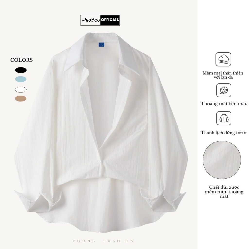Áo Sơ Mi Nữ Đũi Xước, Sơ Mi Nam Nữ Dài Tay Unisex Mã SMD Trơn Basic Có Túi Ngực By PEABOO, Kiểu Dáng Hàn Quốc, Form Rộng | BigBuy360 - bigbuy360.vn