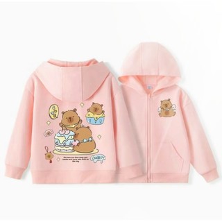 Áo khoác bé gái,bé trai,Hoodie zip nỉ Hàn phong cách Hàn Quốc đơn giản thanh thoát,in Capybara(mã 1)