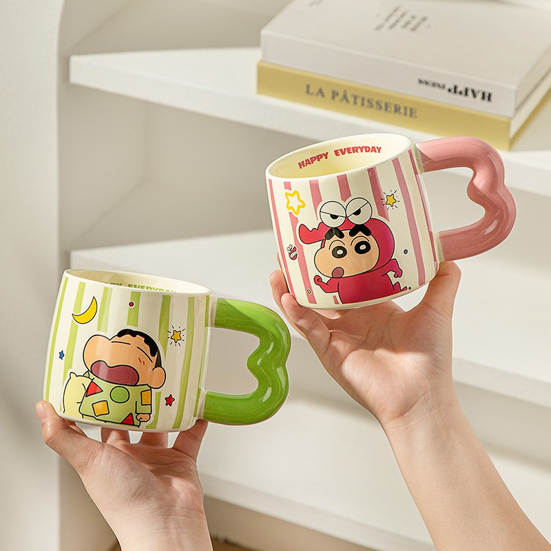 Ly sứ , cốc sứ , ly nước , ly sứ tay cầm decor CRAYON SHIN 5 màu , Ly quà tặng decor - Sh Gốm sứ
