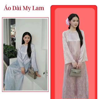 Áo Dài Chiêu Giao Cách Tân Cổ Tròn Đính Vòng Ngọc Sang Trọng Gấm Lụa Cao Cấp  - Áo Dài My Lam