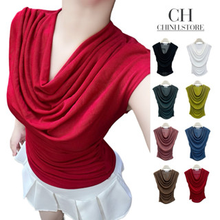 A66- Áo cổ đổ nữ thun nhũ tay hến trễ vai phom ôm nhún eo che bắp tay có Bigsize