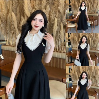 CE50 - Váy Thiết Kế Evii dành cho nữ, Đầm thiết kế cổ đức,phối tơ be thêu (tặng kèm tag cài) dáng A xòe dài