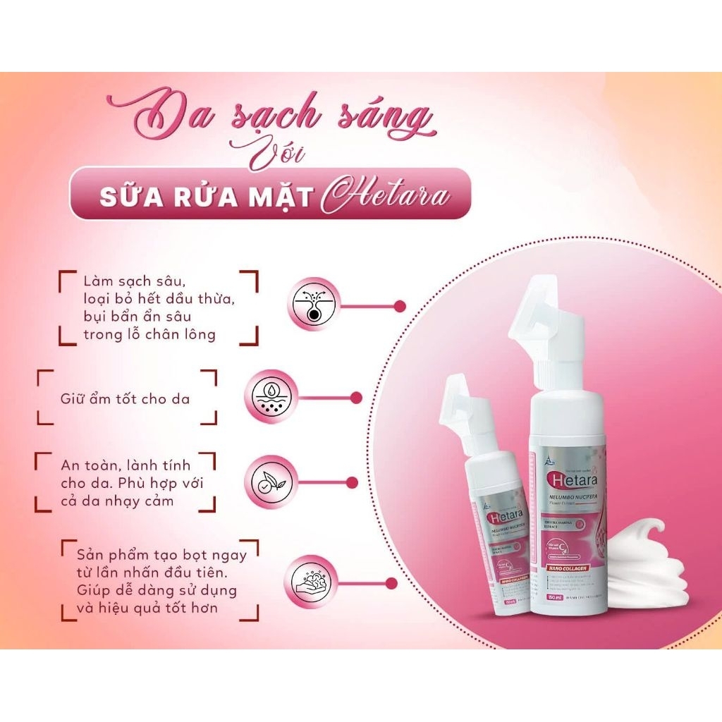 Sữa Rửa Mặt Tạo Bọt HETARA Làm Sạch Da, Kháng Khuẩn Loại Bỏ Bụi Bẩn Dầu Thừa Lớp Trang Điểm Tế Bào C