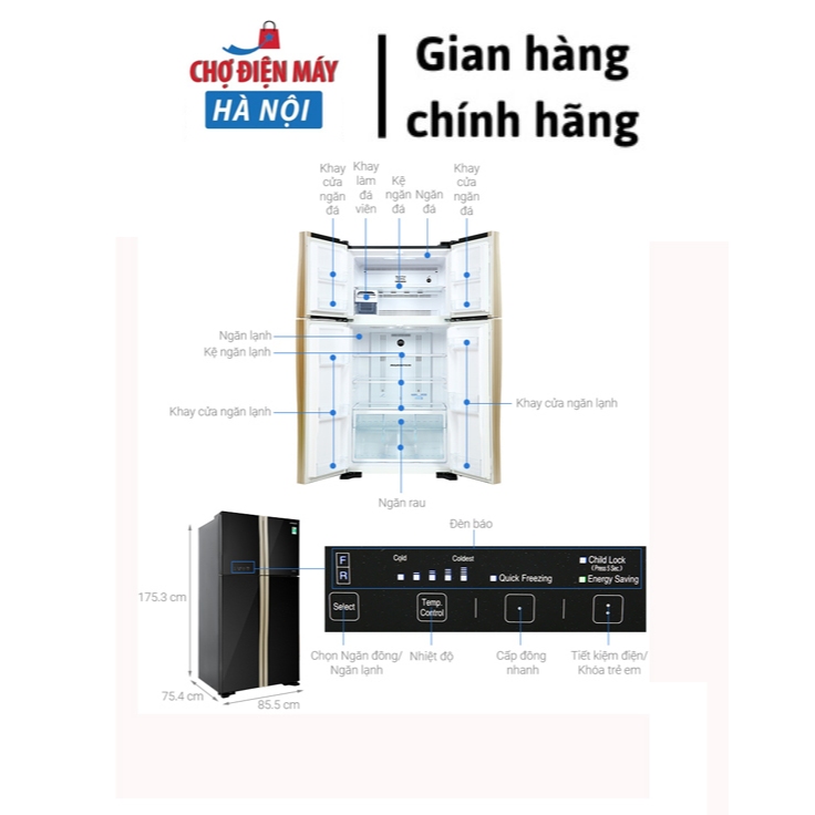 [Hỏa tốc 2h] Tủ lạnh Hitachi side by side Inverter 509 lít R-FW650PGV8(GBK)