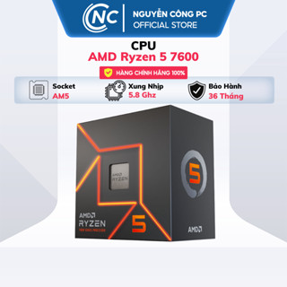 CPU AMD Ryzen 5 7600 (3.8 GHz Upto 5.1GHz / 38MB / 6 Cores, 12 Threads / 65W / Socket AM5) - Hàng New - BH 36 tháng