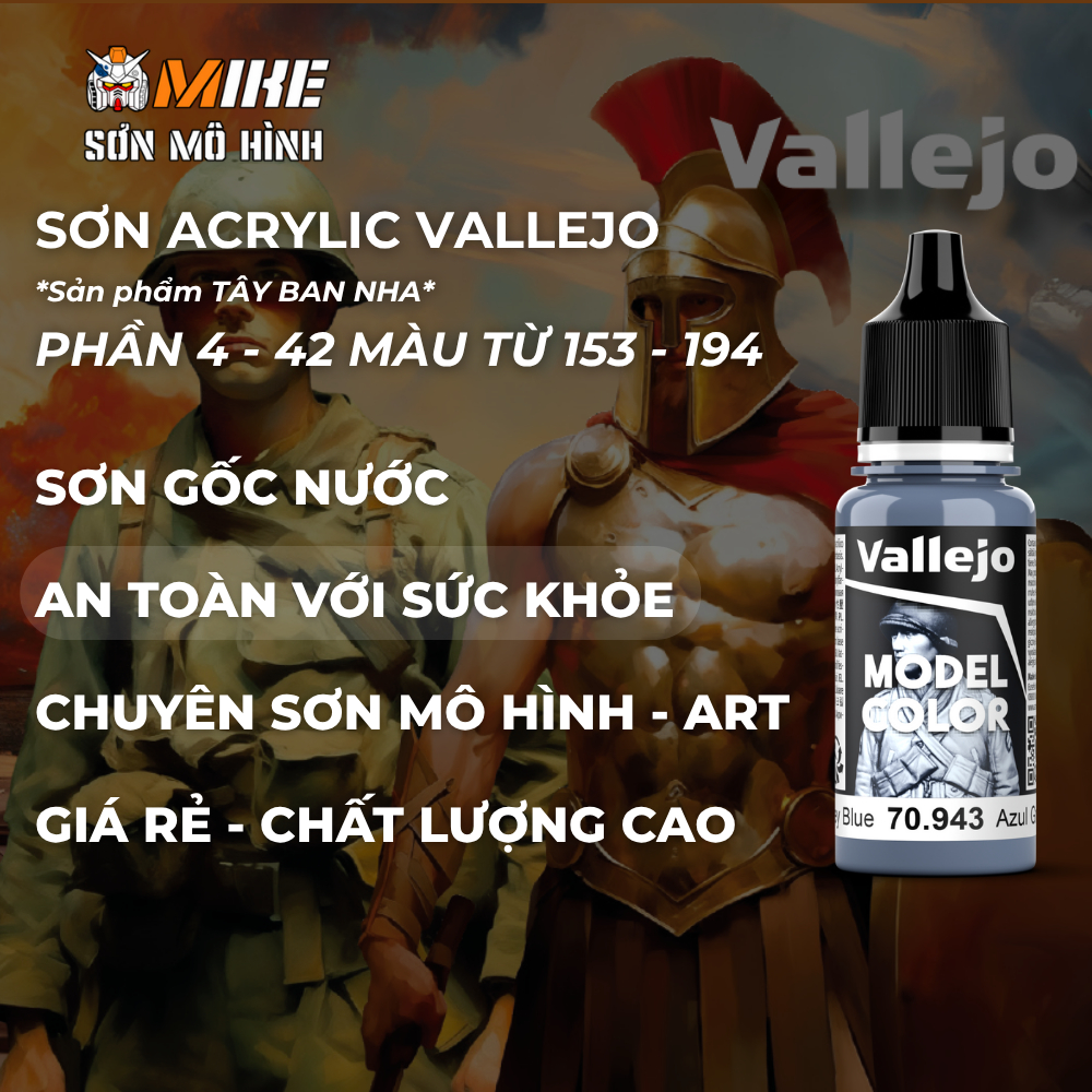 Sơn VALLEJO gốc nước ACRYLIC 153-194 Model Color 18 ml thân thiện môi trường cọ, airbrush, mô hình g