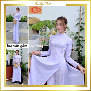  Áo dài trắng gấm lụa lencii Thái Tuấn hoa tầng cao cấp học sinh nữ đi học truyền thống trắng xanh 