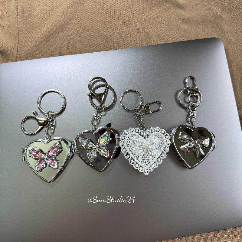 [LẺ] Charm Treo Túi Xách Gương Trái Tim Kim Loại, Móc Treo Túi Hình Gương LẺ