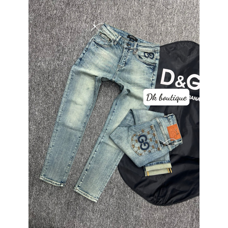 Quần jean Nam GC xanh đậm loang ống bản cúc đồng tang lụa mã - Quần Bò học sinh , sinh viên