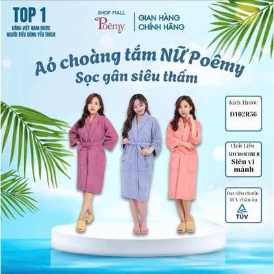 [CHÍNH HÃNG] Áo Choàng Tắm Nữ Mềm Mịn Thấm Hút Kích Thước 102x60x45cm | Poêmy Official