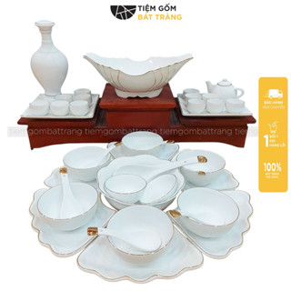  Bộ Bát Đĩa Sứ Trắng Kẻ Viền Vàng Cúng Gia Tiên 3 Size Bát Tràng Loại Đẹp Chén Dĩa Sứ Làm Quà Tặng Ý Nghĩa 