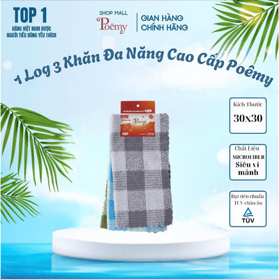 [CHÍNH HÃNG] Lốc 3 Khăn Lau Đa Năng Kích Thước 30x30cm | Poêmy Official