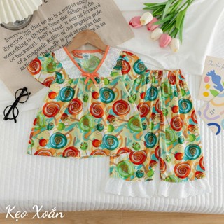 Tay Ngắn quần Dài - Kẹo Xoắn- Đồ Bộ Bé Gái - Bộ quần áo Tole Loại 1 mềm, mịn, mát size 7-37 kg 4-5 năm