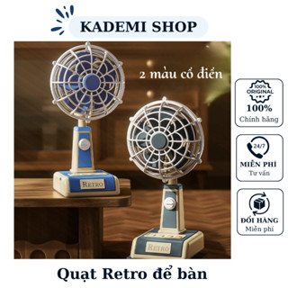 Quạt tích điện mini để bàn, quạt retro 3 chế độ gió yên tĩnh dùng cho văn phòng Kademi HA578