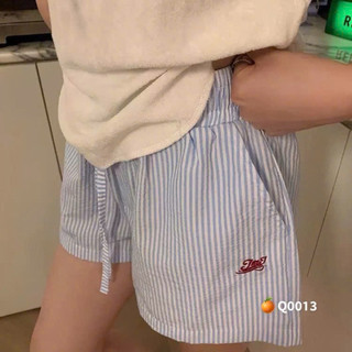 Quần đùi nữ kẻ sọc chất vải đũi nhăn mặc nhà siêu mát | Quần short đùi nữ kate xốp sọc lưng chun rút dây hot trend