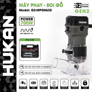  Máy phay gỗ HUKAN G2-MPG0635 Công suất 700W 6 Tốc độ Đường kính mũi 6.35mm - Tặng 14 chi tiết 