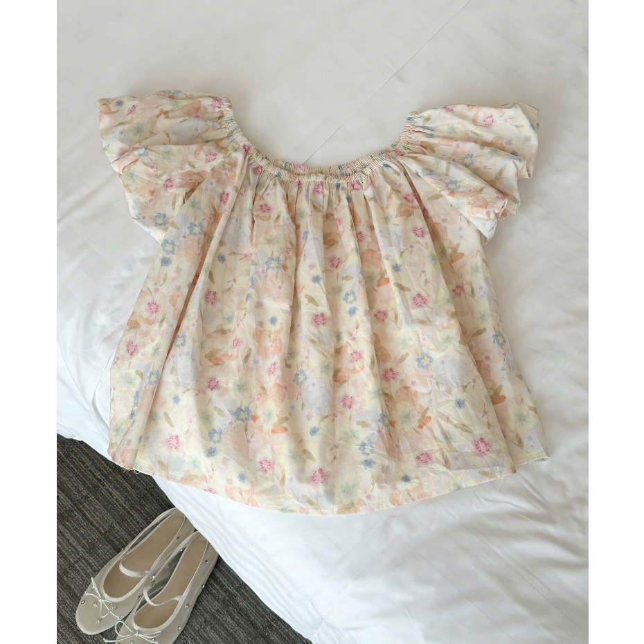 (ẢNH OLDSCHOOL) Áo trễ vai nữ hoạ tiết hoa chất thô in dáng ngắn BABY FLOWERS | BigBuy360 - bigbuy360.vn