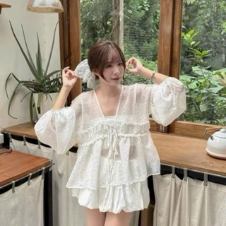 BIGSIZE HIẾU HIẾU (55-95KG) - Set thời trang nữ 3 món Áo voan cổ v chấm bi + Áo ống + Chân váy bí S606