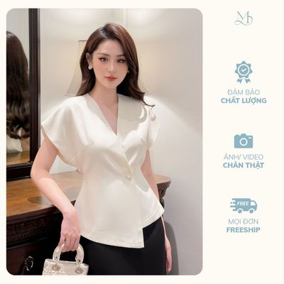 Áo Thiết Kế Kiểu Nữ Dáng Peplum Cổ V Vạt Lệch Tay Cánh Dơi Đính Cúc Ngọc Thanh Lịch Nhiều Màu YAME - Juno Top AA182