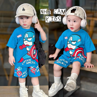 Bộ Đùi Cho Bé , Bộ Cộc Tay Siêu Nhân Caption Xanh Cầm Khiên Chất Cotton Mát cho Bé - Nhà Cam