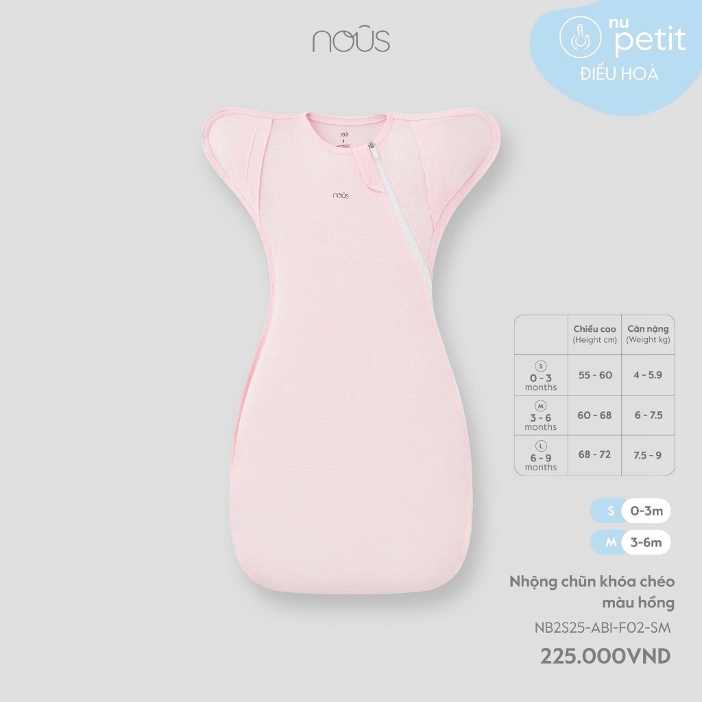 Nous Phụ Kiện Baby Nhộng chũn, túi ngủ chống giật mình bé trai bé gái thoáng khí chống ngạt dưới 9kg