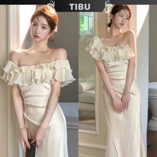 Đầm Maxi Lệch Vai Bèo Tầng TIBU Đầm Nữ Dáng Dài Đan Lưng Đuôi Cá Sang Chảnh Đi Chơi Dự Tiệc D496
