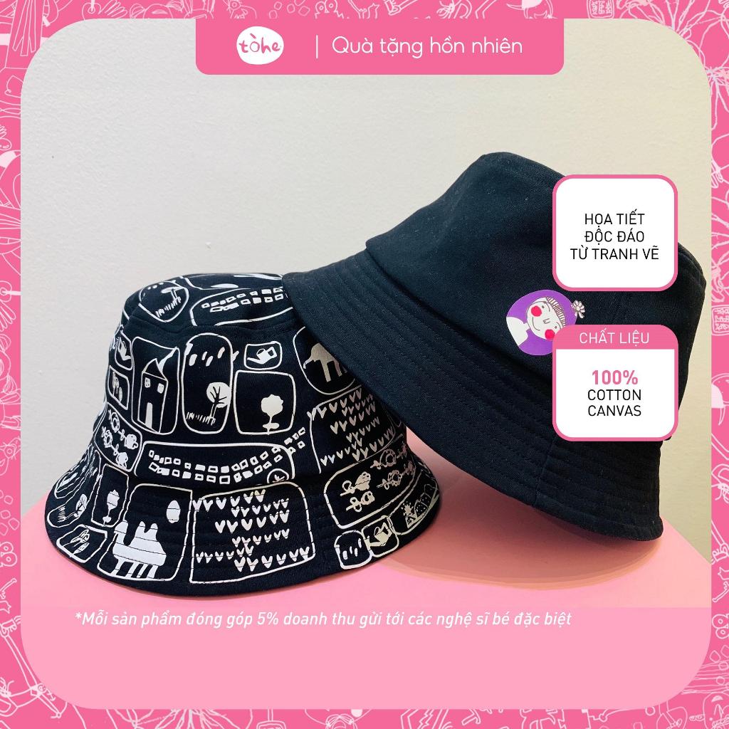 Mũ bucket nữ Tòhe, nón bucket nữ họa tiết từ tranh vẽ, nón nữ dễ thương đi du lịch, dã ngoại, làm qu