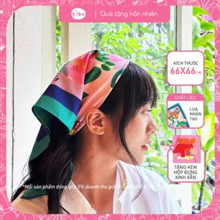 Khăn bandana Tòhe, khăn lụa quàng cổ, khăn vuông trùm đầu, khăn bandana lụa chống nắng kèm hộp đựng