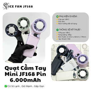 Quạt Cầm Tay JF168 Pin 6.000mAh , Sò Lạnh , Gió Mạnh , Gấp Gọn Chính Hảng