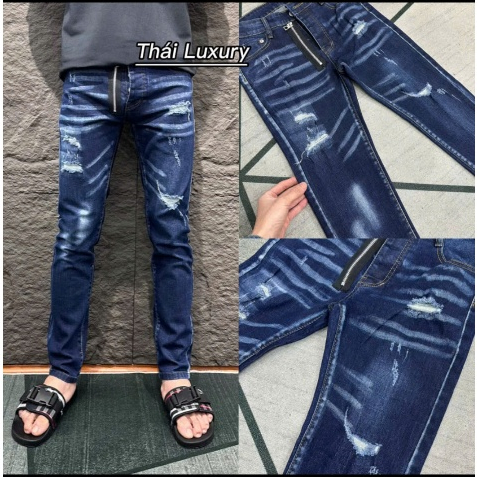Quần jeans D222 xanh rách mix khoá 4 cúc được ktra hàng