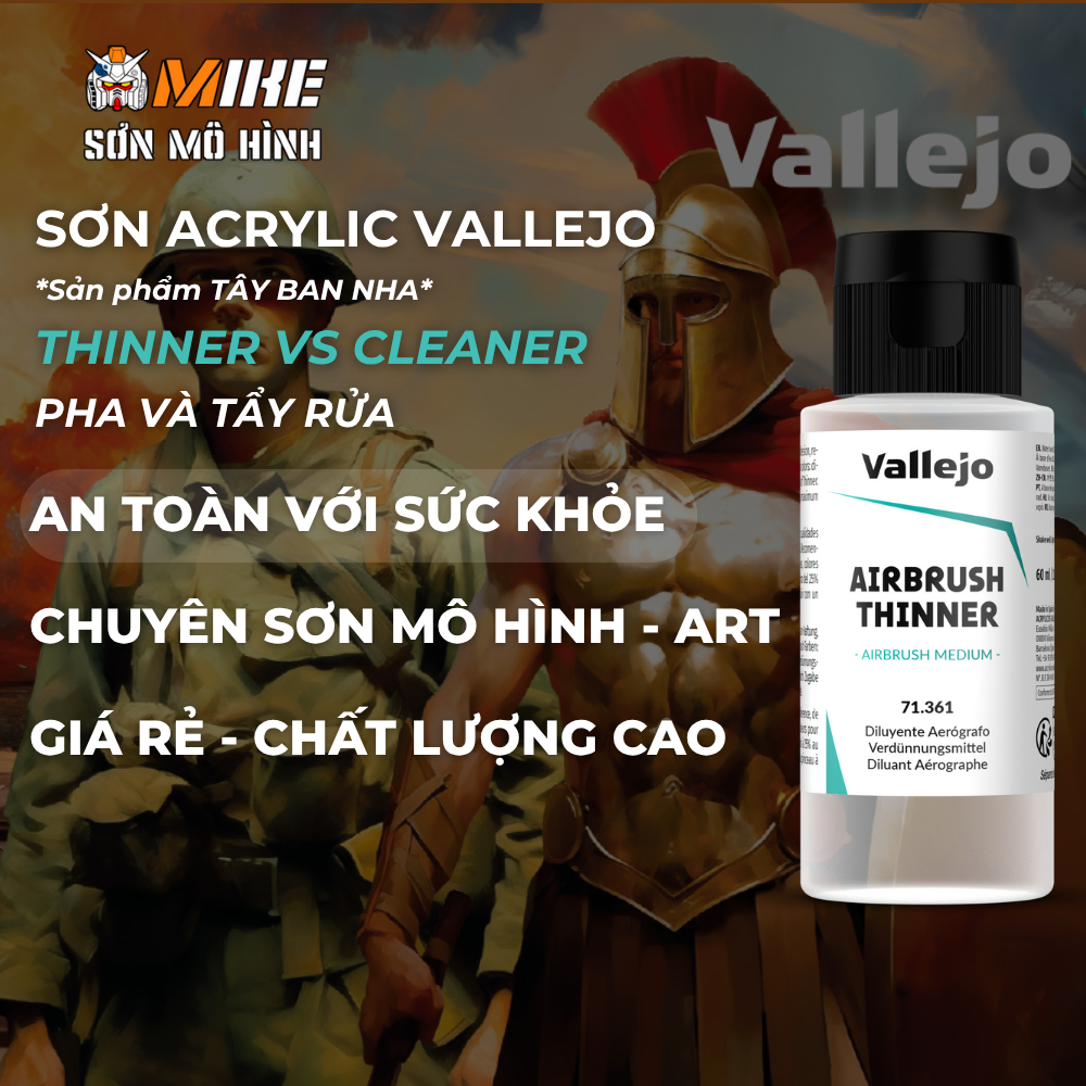 Thinner Sơn VALLEJO phủ cho sơn gốc nước ACRYLIC Model Color thân thiện môi trường cọ, airbrush, mô 