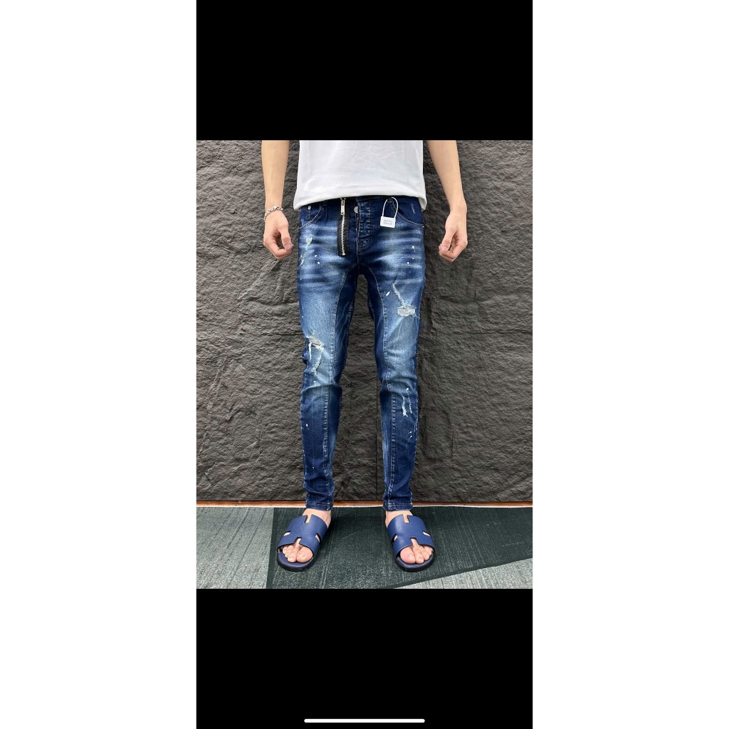 Quần jeans D222 xanh bo gân xước 4 cúc được ktra hàng nam