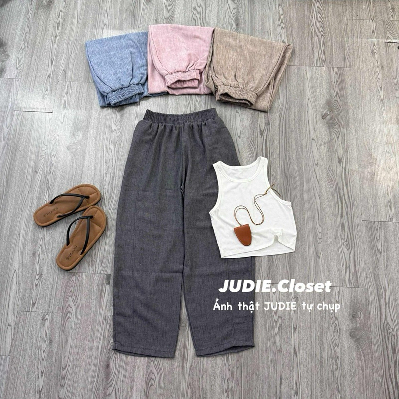 LINEN XƯỚC - Quần Baggy Thụng Chất Linen Xước Dáng Lửng Cạp Chun Wommen JUDIE.Closet