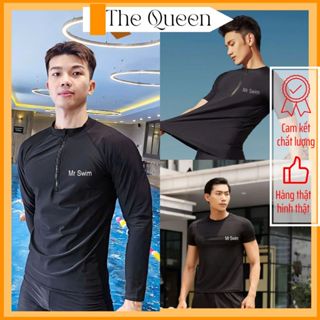 Áo bơi nam tay dài và tay ngắn phối dây khóa kéo màu đen kiểu dáng thể nam nam tính áo tắm biển cho nam The Queen 028