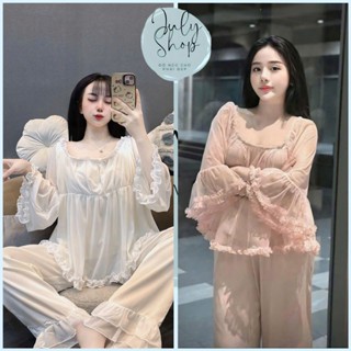 Đồ Ngủ Nữ, Đồ Bộ Tiểu Thư JULY Áo Baby Doll Nhún Bèo Xinh Xắn Chất Lưới Thun Lụa Latin Cao Cấp Freesize