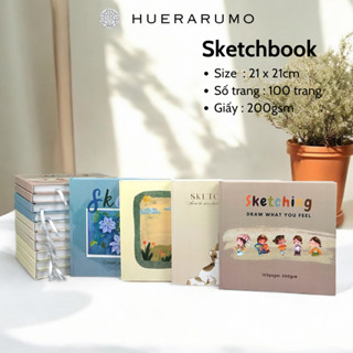 Sổ Sketch Vuông 21x21cm 100 trang, Giấy 200gsm – HUERARUMO – Sổ Artbook Viết Journal, Lưu Ý Tưởng Cá Nhân
