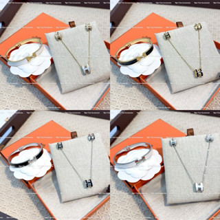 Set 3 món vòng tay hình chữ H titan không han gỉ, dây chuyền, khuyên tai nữ xinh