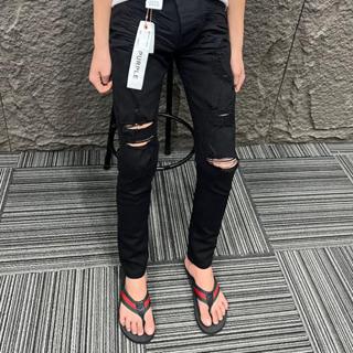 Quần jean nam Purrplee đen dập nhăn 4 cúc rách mẫu hot phong cách Hót New Menswear Pants