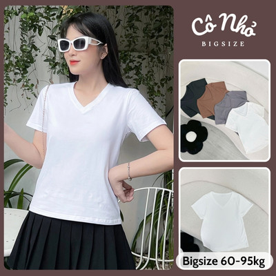 Áo Thun Cổ Tim Bigsize Nữ Tay Ngắn Vải Thun Mặc Mát Basic Dễ Phối Thời Trang Nhiều Màu G174